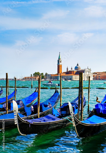 Gondolas moored by St Mark's Square in Venice 