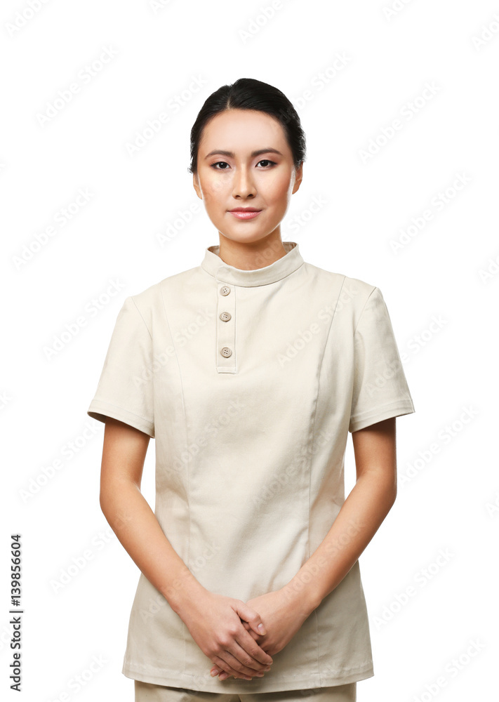 Young Asian masseur on white background Young Asian masseur on white background