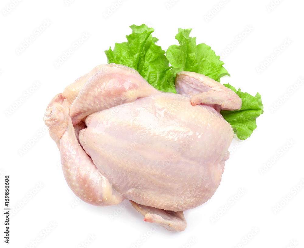 Whole raw chicken on white background Whole raw chicken on white background