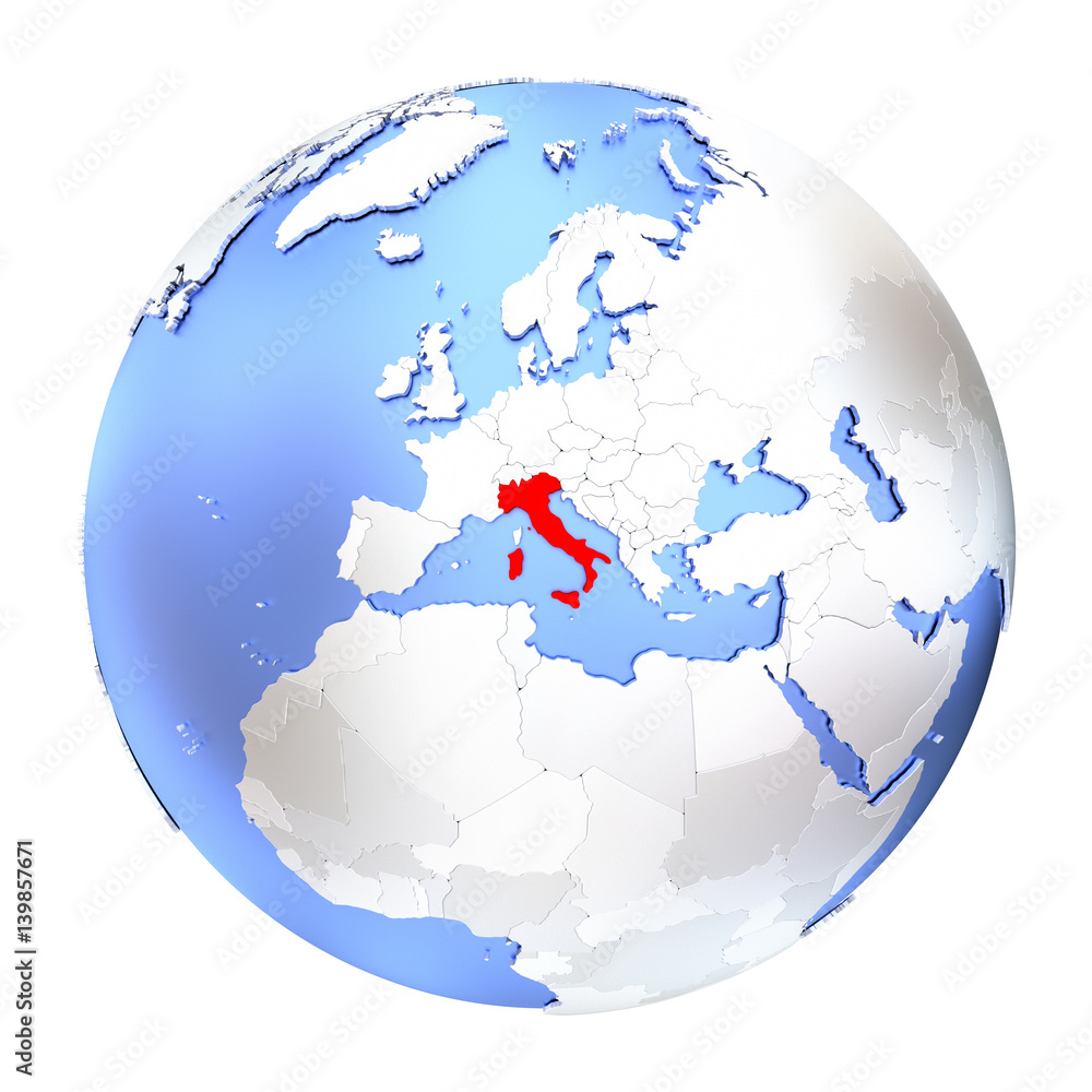 Italy on metallic globe isolated