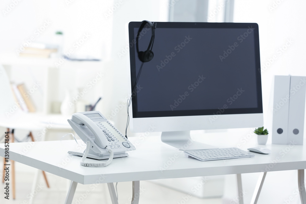 Workplace of technical support agent in office Workplace of technical support agent in office