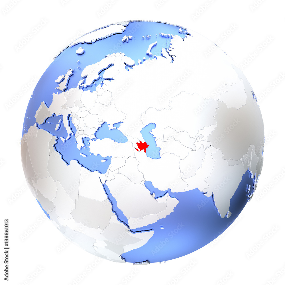 Azerbaijan on metallic globe isolated