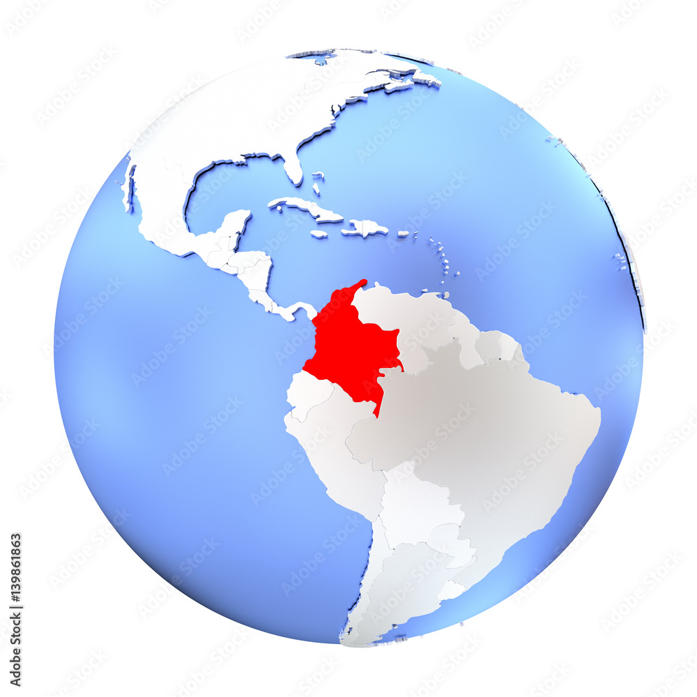 Colombia on metallic globe isolated