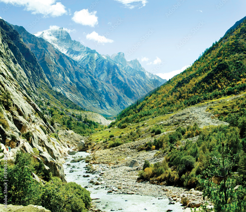 Naklejka premium Panarama of valley and Ganga river Himalayas mountains