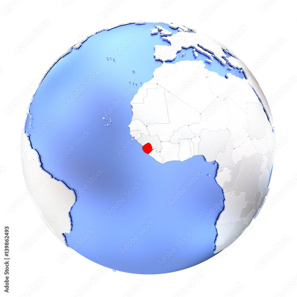 Sierra Leone on metallic globe isolated