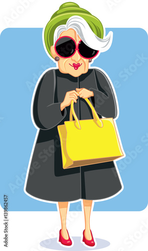Senior Fashion Lady Holding Purse Vector Illustration