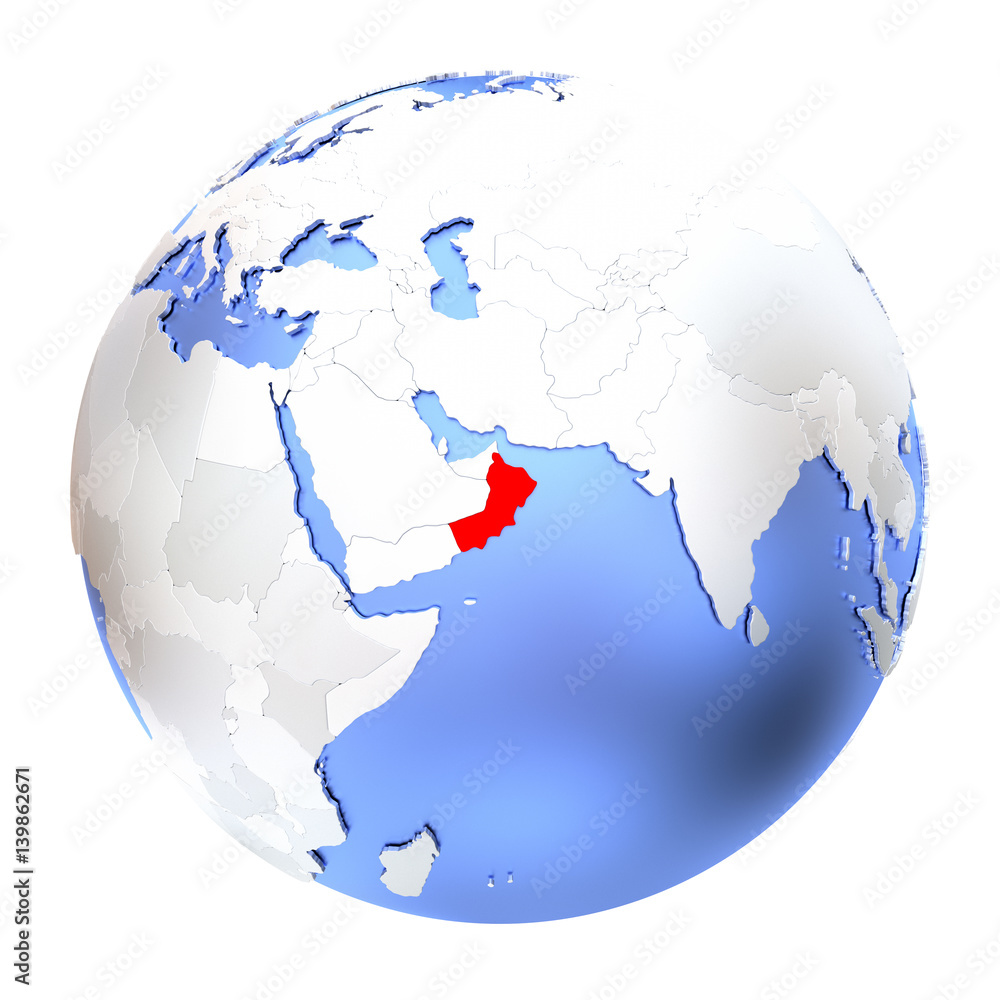 Naklejka premium Oman on metallic globe isolated