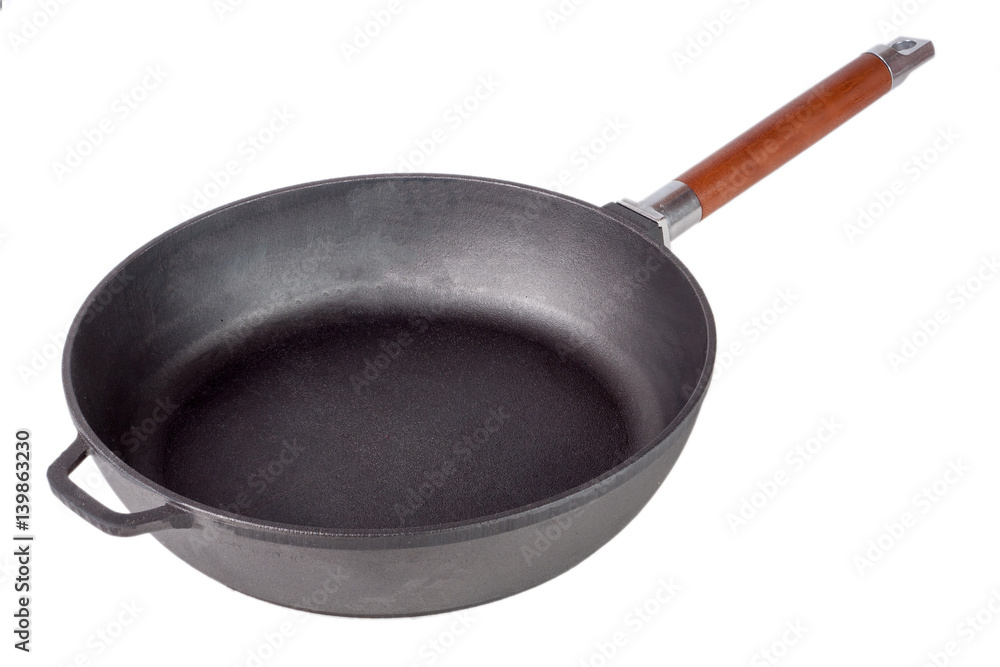 pan with a wooden removable handle isolated on white background pan with a wooden removable handle isolated on white background