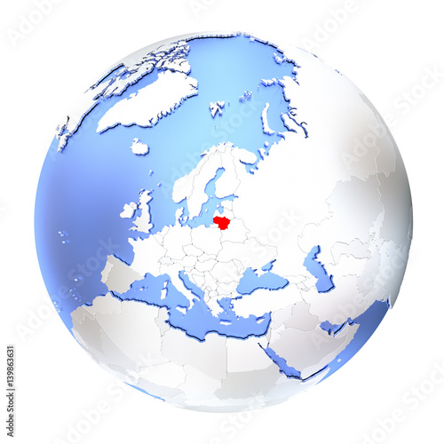 Lithuania on metallic globe isolated