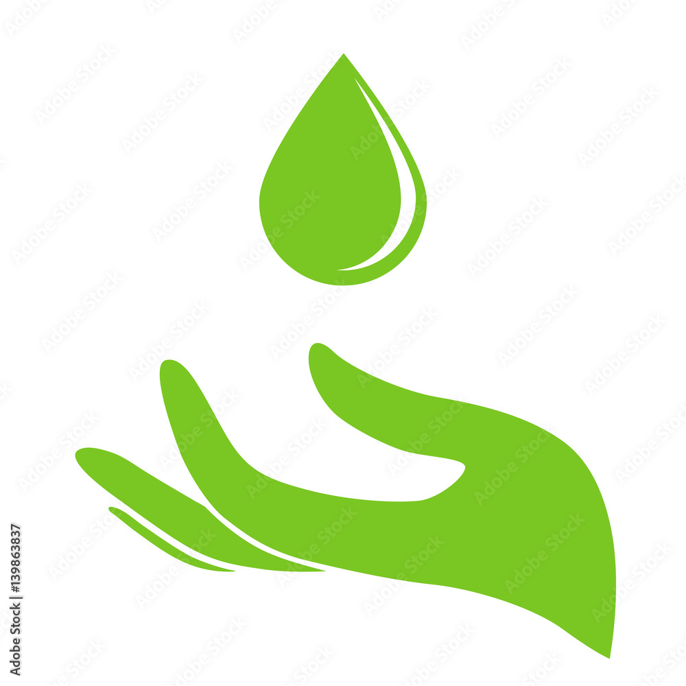 Hand with green leaf Hand with green leaf