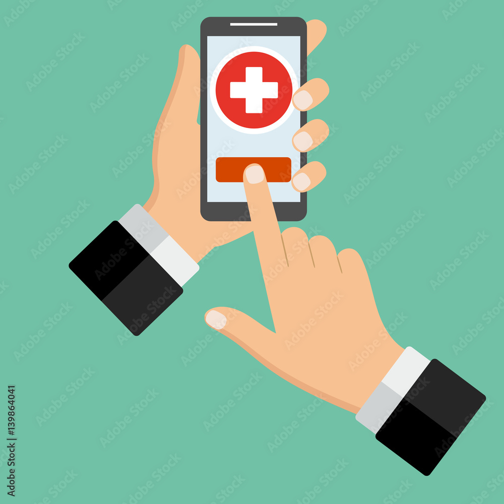 Hand with telephone medicine on green background Hand with telephone medicine on green background
