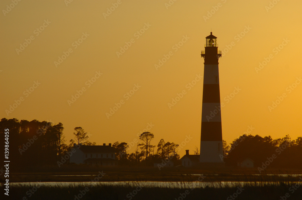 Bodie Island Lighthouse in Golden Light at Sunset