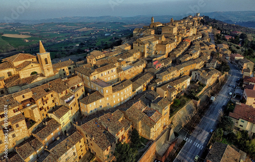 Ancient walled city of Treia - Marche, Italy - Aerial View