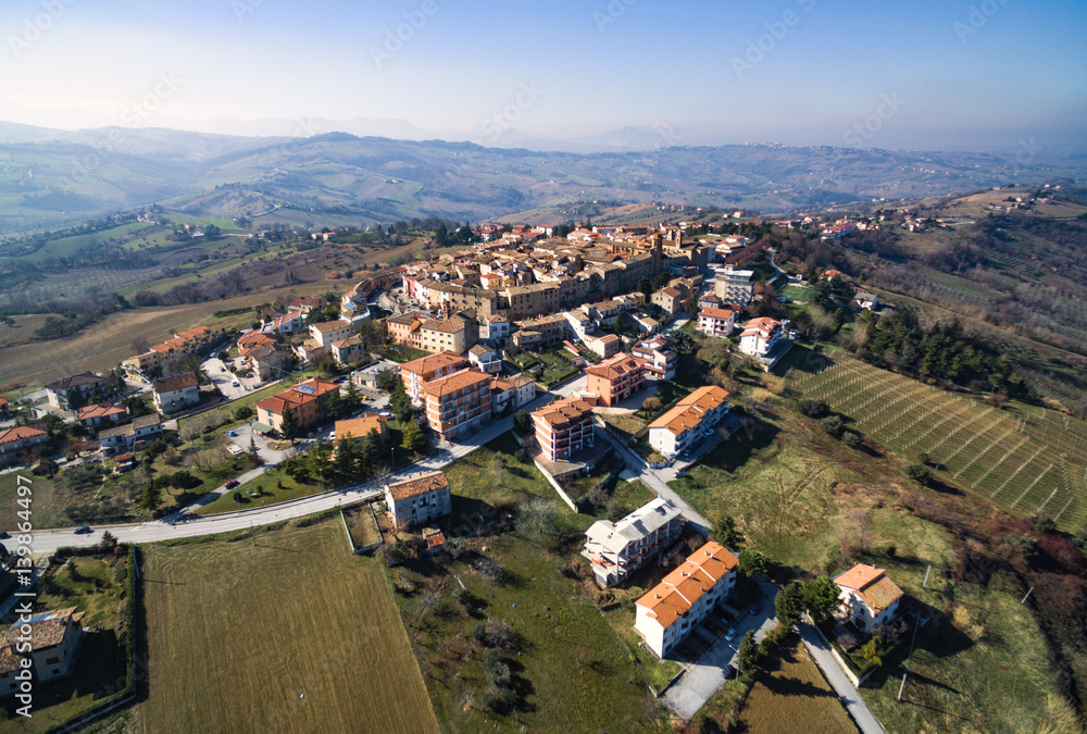 Drone Aerial Photo of Italian Hill Town - Staffalo, Italy - Marche region
