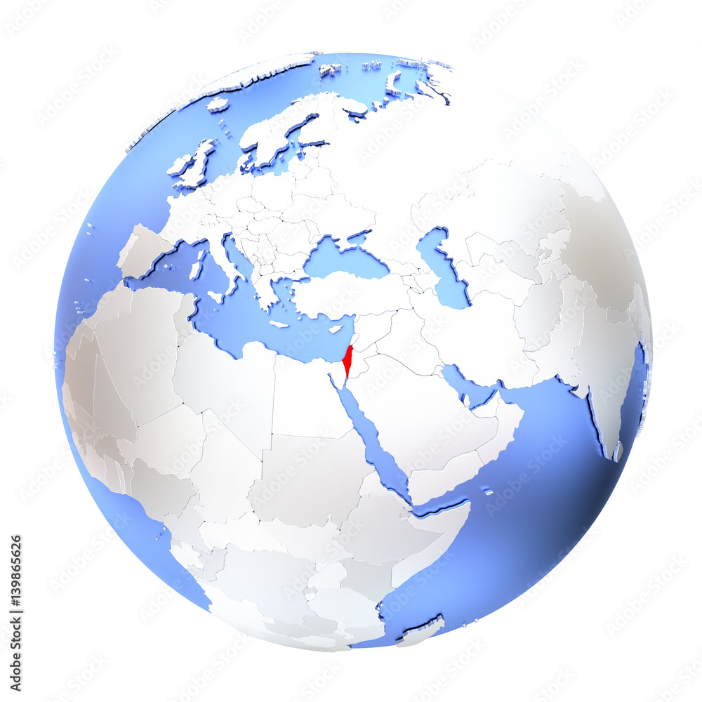 Naklejka premium Israel on metallic globe isolated