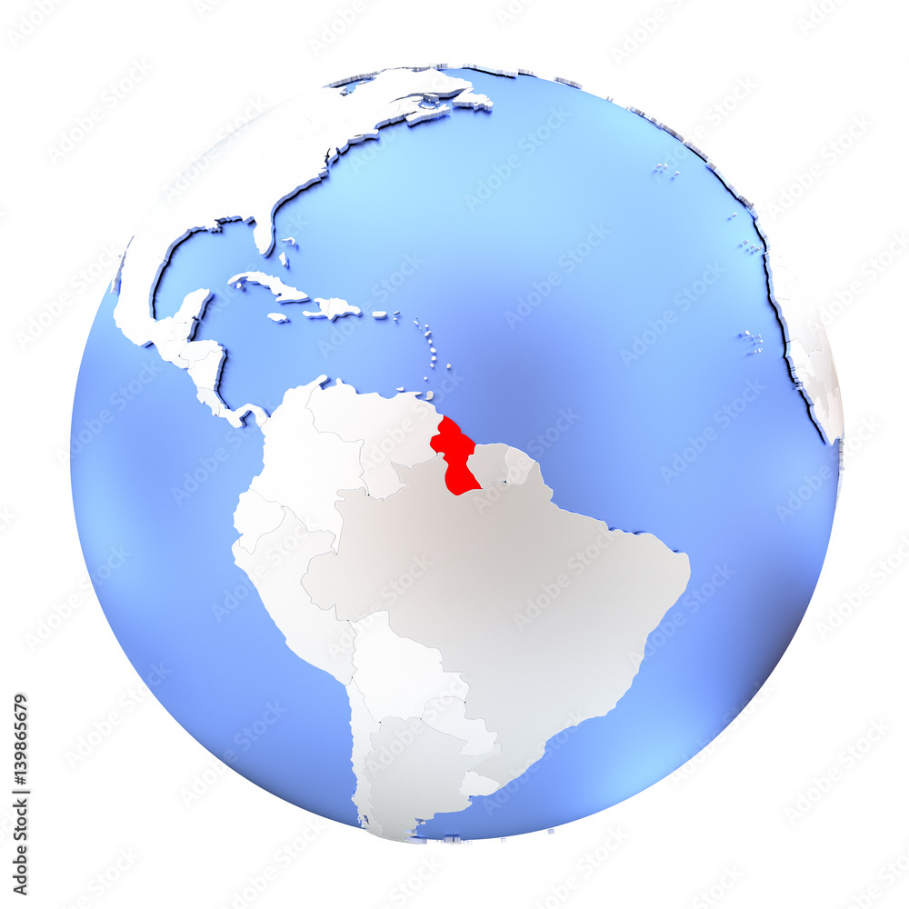 Guyana on metallic globe isolated