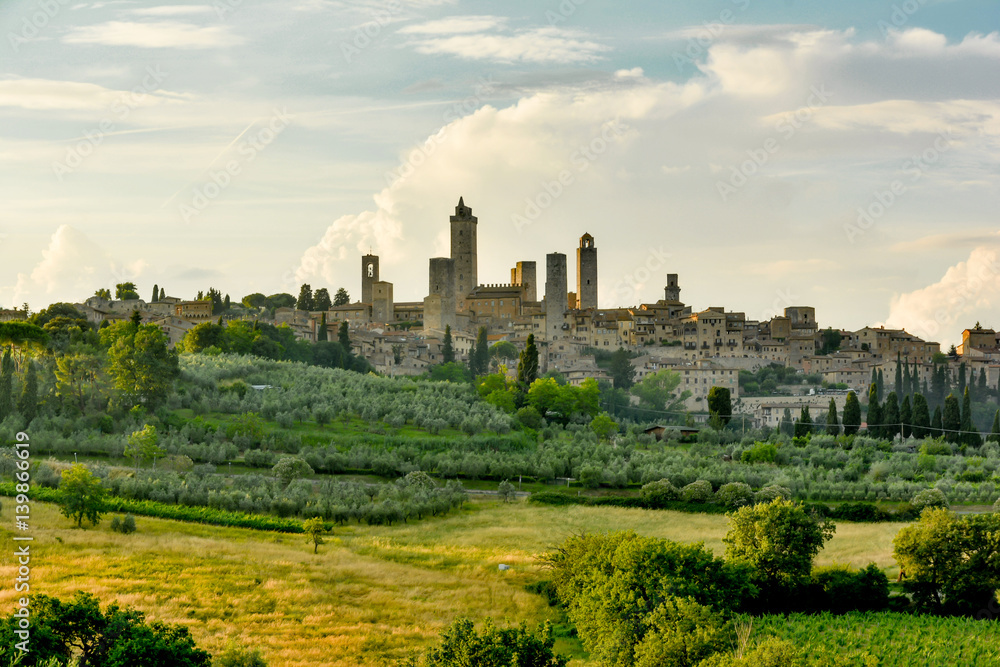 overview of the city of the towers of San Gimignano in Tuscany