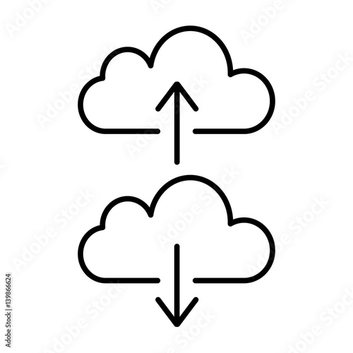 Cloud backup and restore signs linear icon. Vector illustration