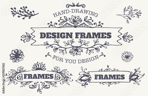 design elements and frames "Spring" with hand-drawing flowers.