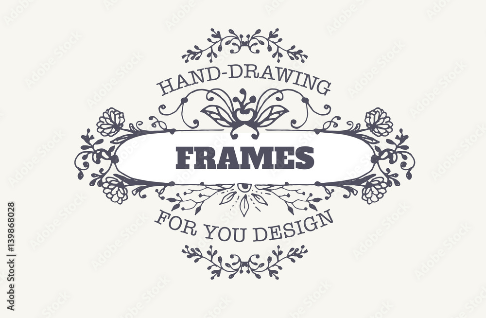 design elements and frames "Spring" with handdrawing flowers. Stock