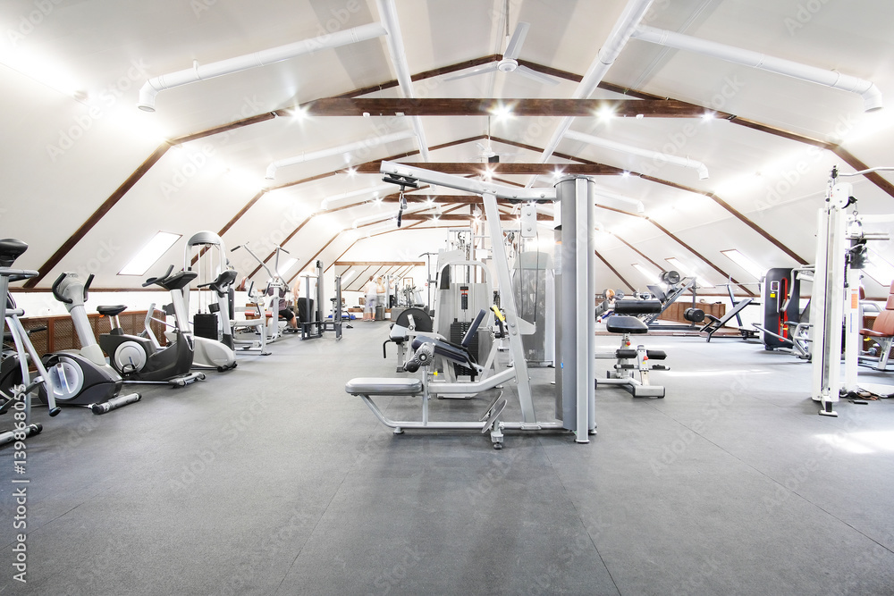 Fitness hall with fitness machines