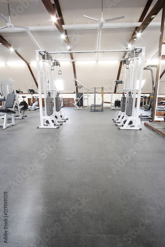 Fitness hall with fitness machines