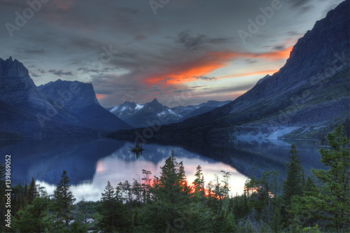 Sunset, St. Mary lake; Glacier National Park; Montana; USAl