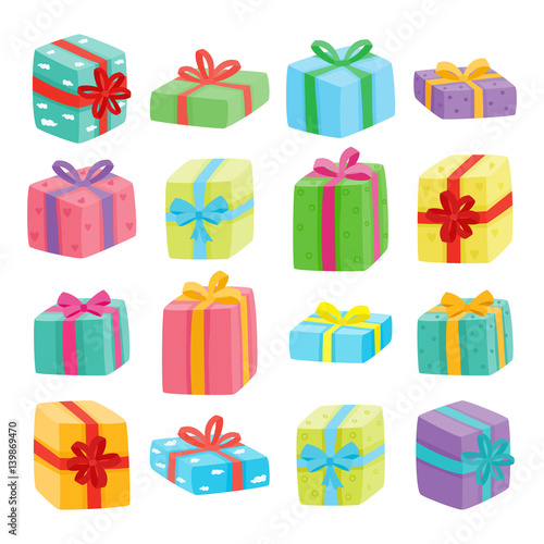 Big presents collection. Vector illustration of cartoon gifts