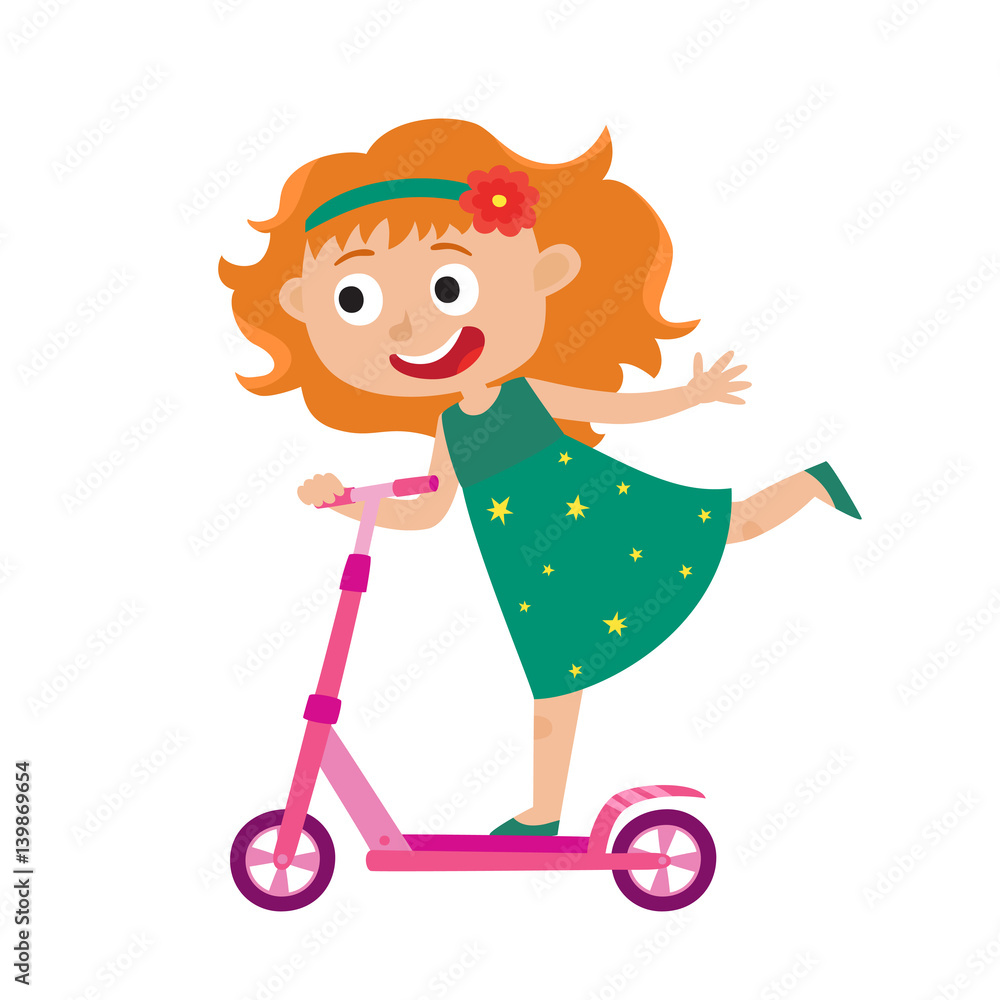 Cute vector concept illustration of little girl having fun outside Cute vector concept illustration of little girl having fun outside