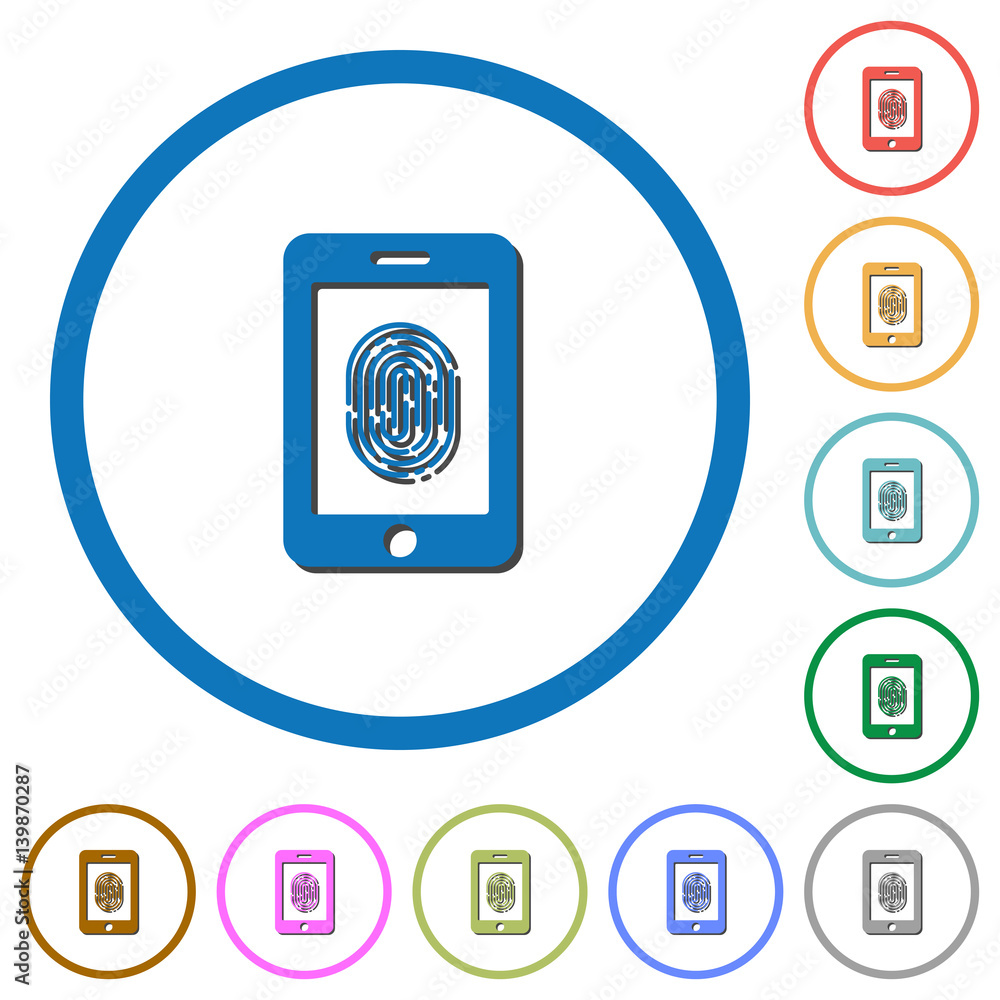 Smartphone fingerprint identification icons with shadows and outlines Smartphone fingerprint identification icons with shadows and outlines