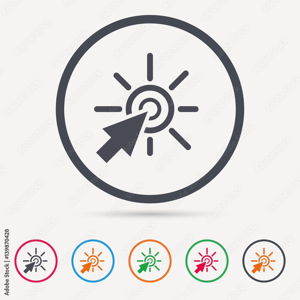 Click icon. Computer mouse cursor symbol. Round circle buttons. Colored flat web icons. Vector Click icon. Computer mouse cursor symbol. Round circle buttons. Colored flat web icons. Vector