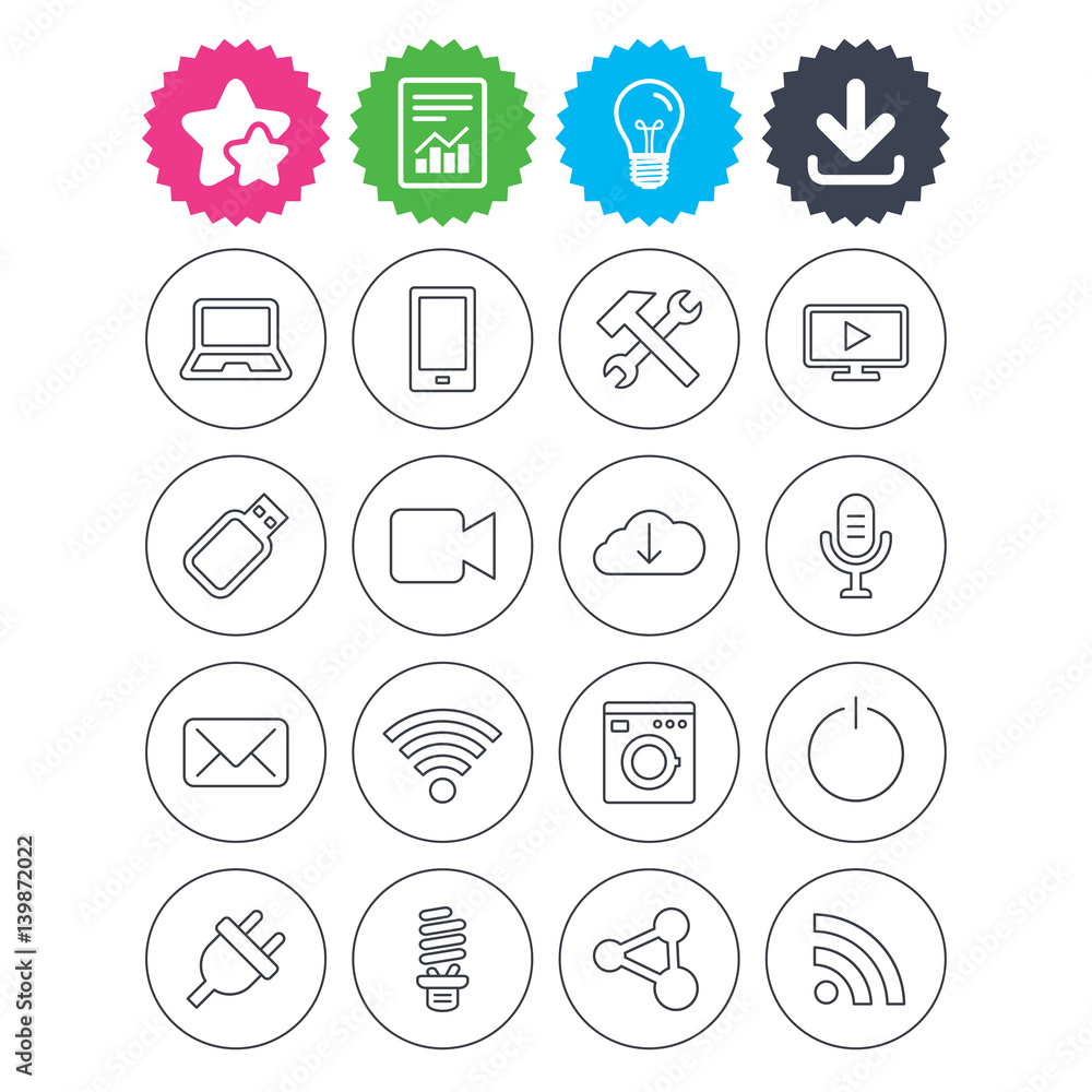 Devices and technologies icons. Usb, wi-fi. Devices and technologies icons. Usb, wi-fi.