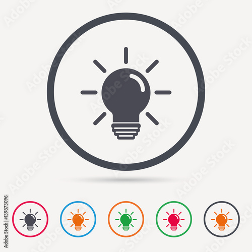Light bulb icon. Lamp sign. Illumination technology symbol. Round circle buttons. Colored flat web icons. Vector