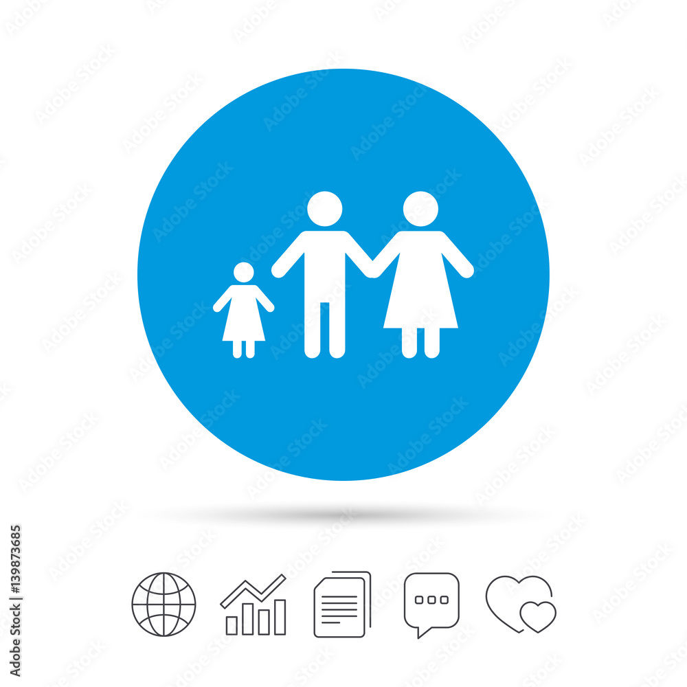 Complete family with one child sign icon. Complete family with one child sign icon.