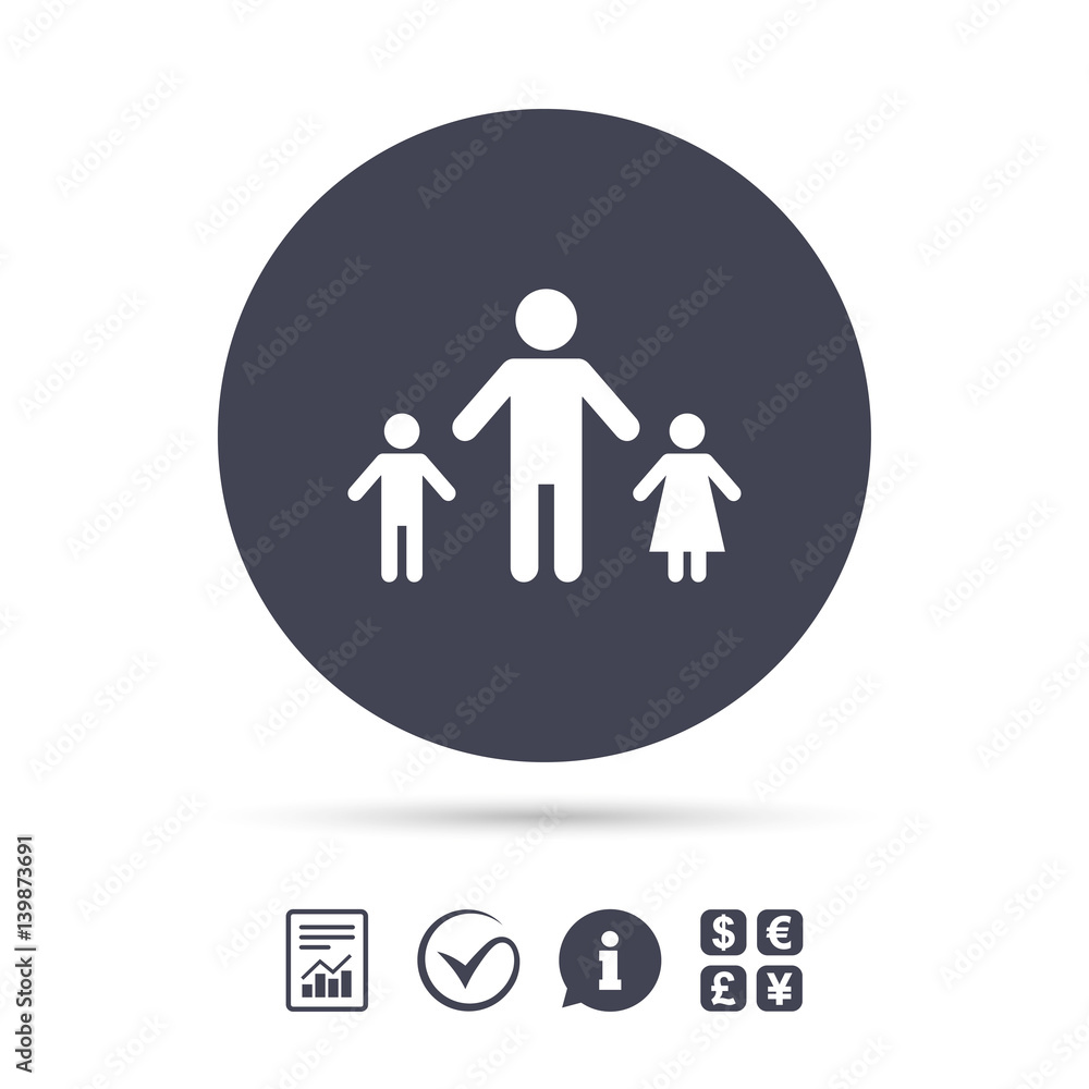 One-parent family with two children sign icon. One-parent family with two children sign icon.