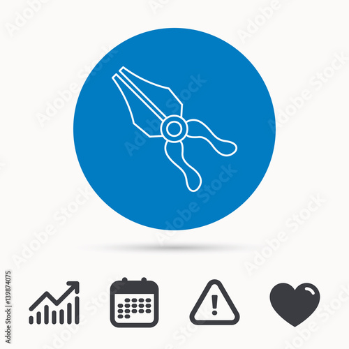 Pliers icon. Repairing fix tool sign. Calendar, attention sign and growth chart. Button with web icon. Vector