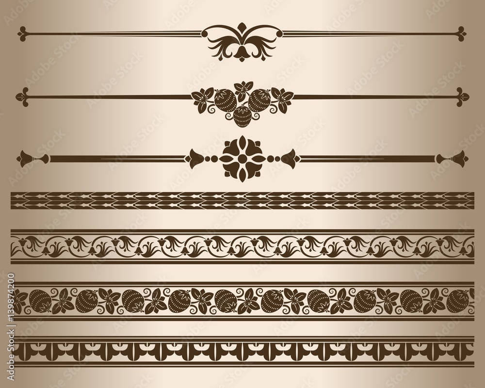 Fototapeta premium Decorative elements. Design elements - decorative line dividers and ornaments. Vector illustration. 