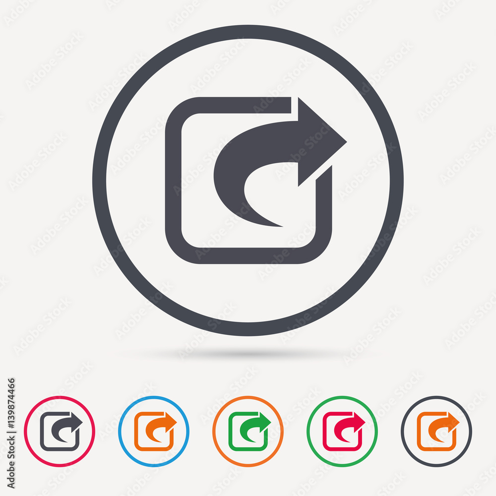 Share icon. Send social media information symbol. Round circle buttons. Colored flat web icons. Vector Share icon. Send social media information symbol. Round circle buttons. Colored flat web icons. Vector