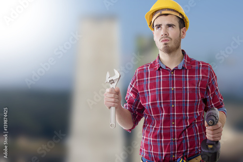 builder tools and construction helmet photo