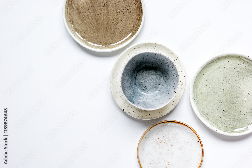 ceramic tableware top view on white background mock up ceramic tableware top view on white background mock up