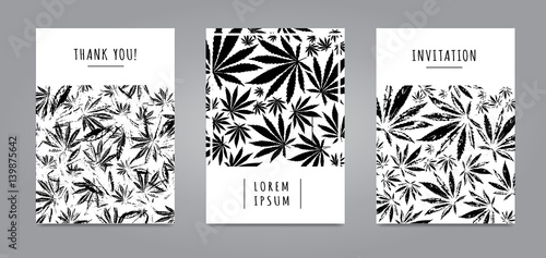 Set of cards with pattern of marijuana leaves