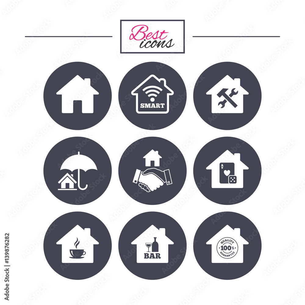 Real estate icons. House insurance sign. Real estate icons. House insurance sign.