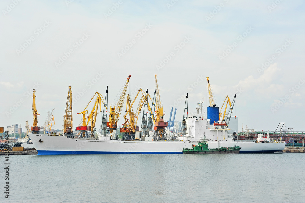 Fototapeta premium Bulk cargo ship under port crane