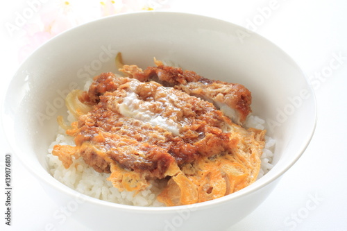 Japanese food, deep fried cutlet pork Tonkatsu on rice