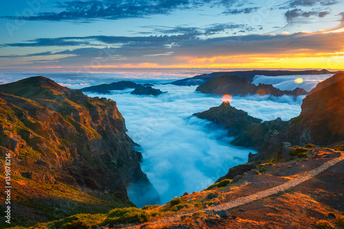Beautiful sunset over the mountains, Madeira Island, Portugal