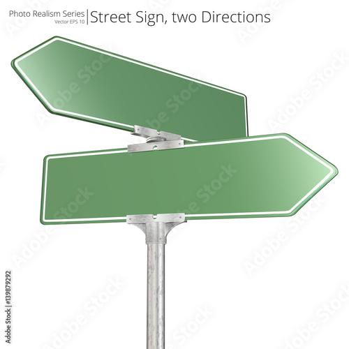 Vector Street Sign. Vector of green two way Street Signs pointing in opposite directions. Blank for Copy Space.