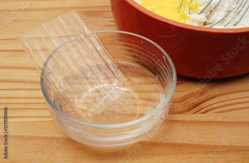 Stacked leaves of jelly in glass bowl. photo