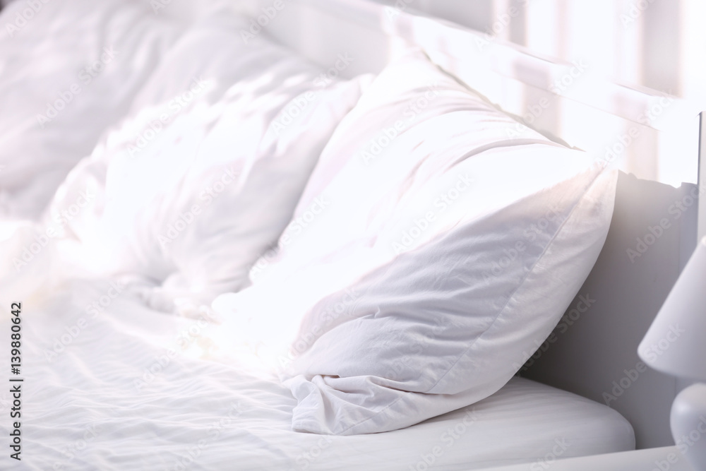 Obraz premium Closeup view of big cozy bed