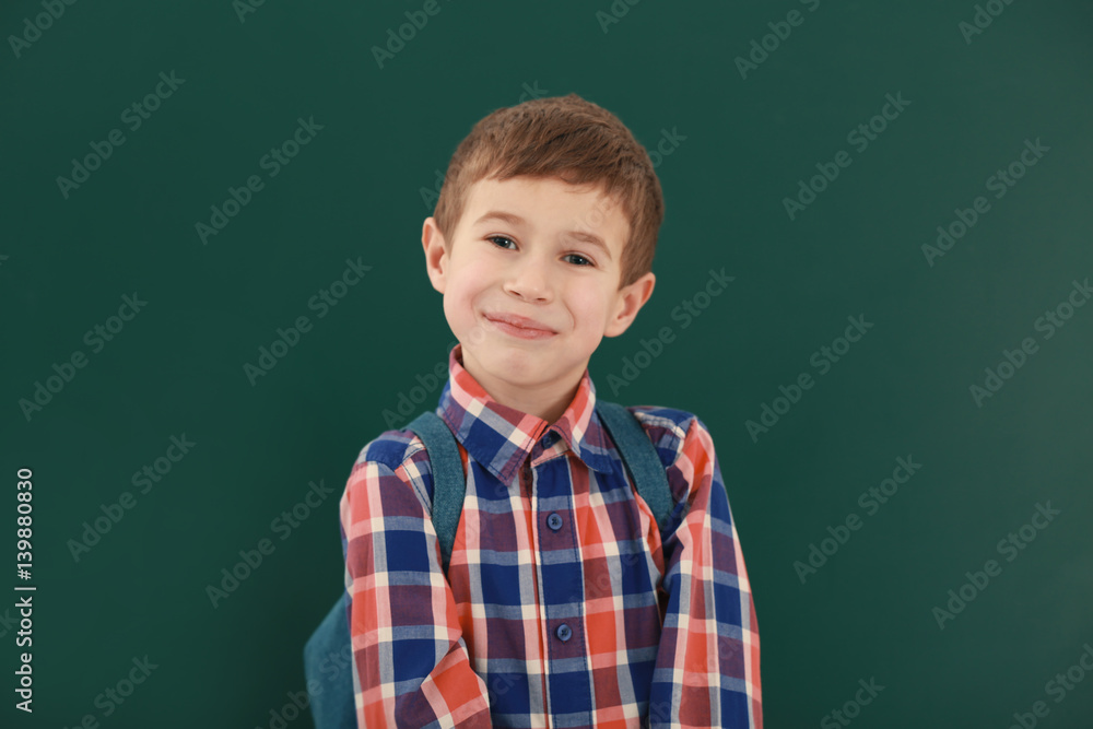 Portrait of schoolboy on blackboard background Portrait of schoolboy on blackboard background