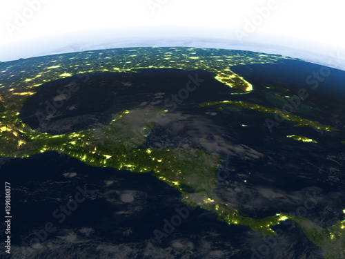 Central America at night on planet Earth